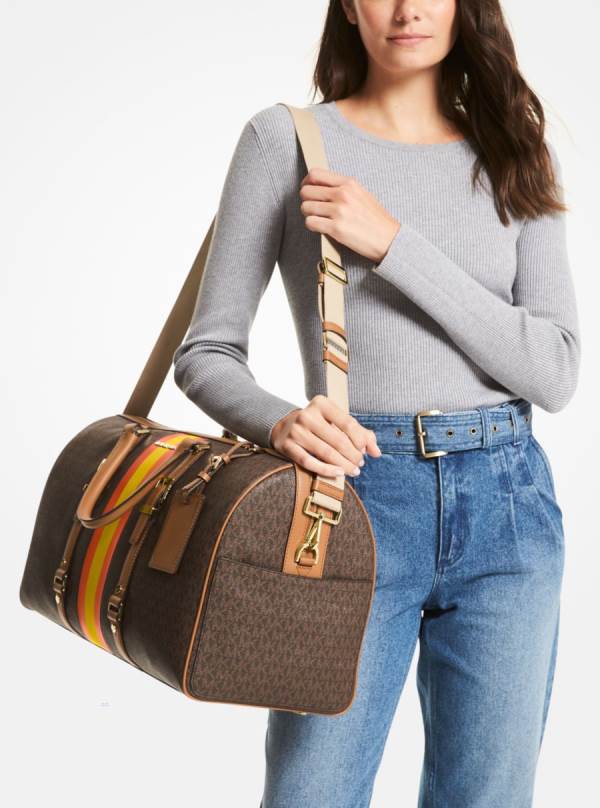 Damske Cestovné Tašky Michael Kors Bedford Travel Extra-Large Logo Stripe Weekender Hnede Oranžové Žlté - Kabelky Michael Kors Slevy | SMCDK-7385